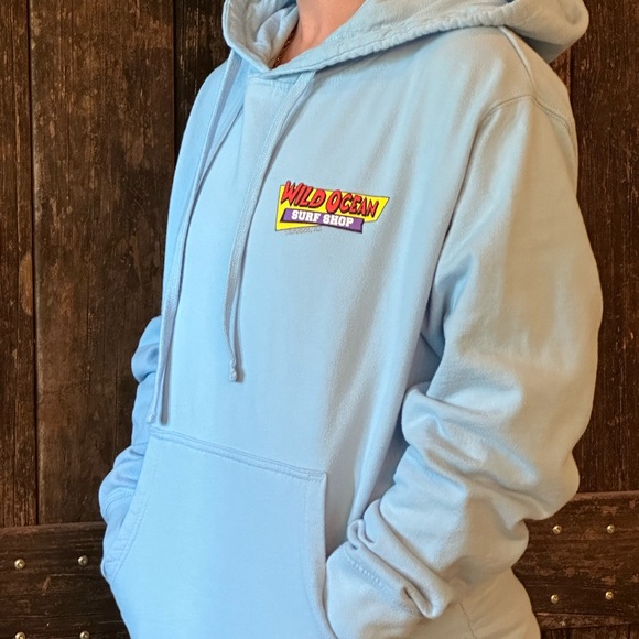Wild Ocean Surf Shop baby blue hoodie Wildwood boardwalk Jersey shore sz S small - Picture 1 of 7